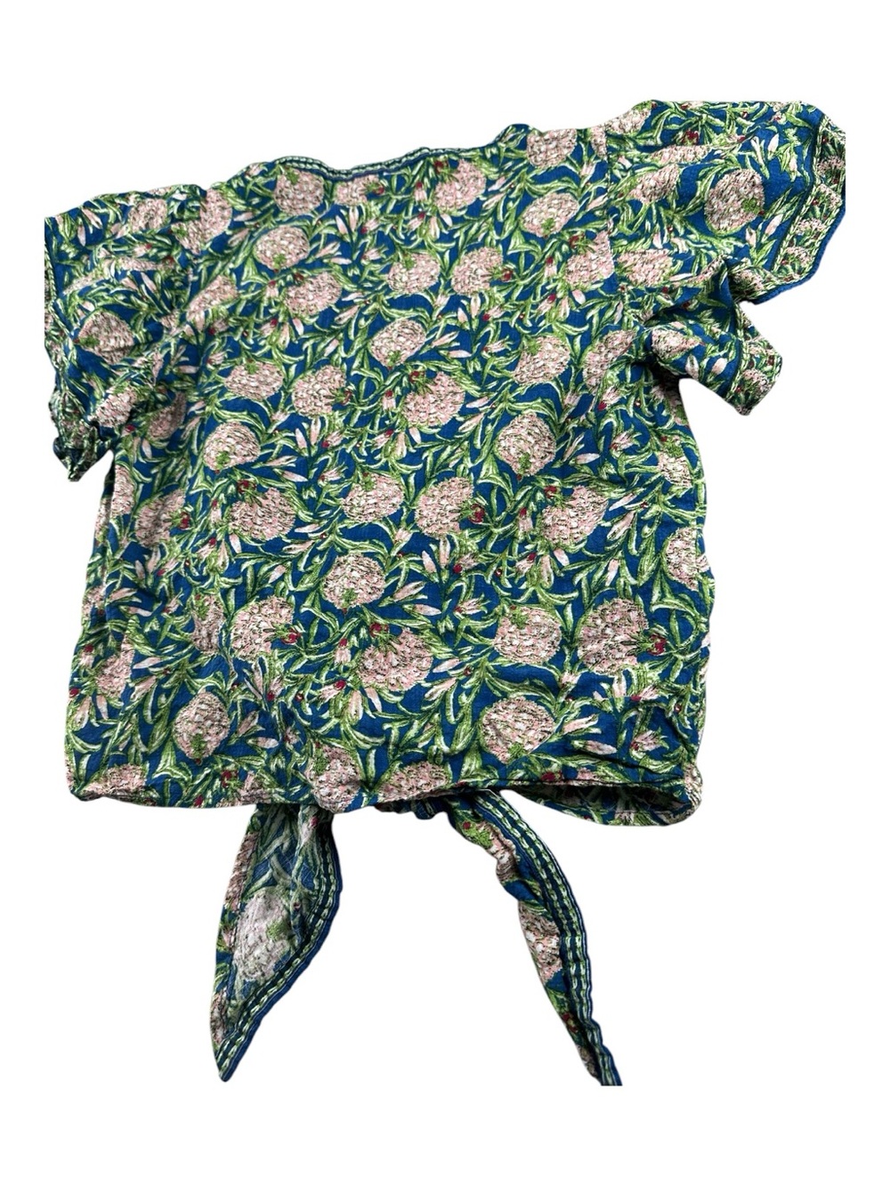 Max Studio London Floral Tie Front Blouse XS Blue Green Boho - Picture 7 of 12